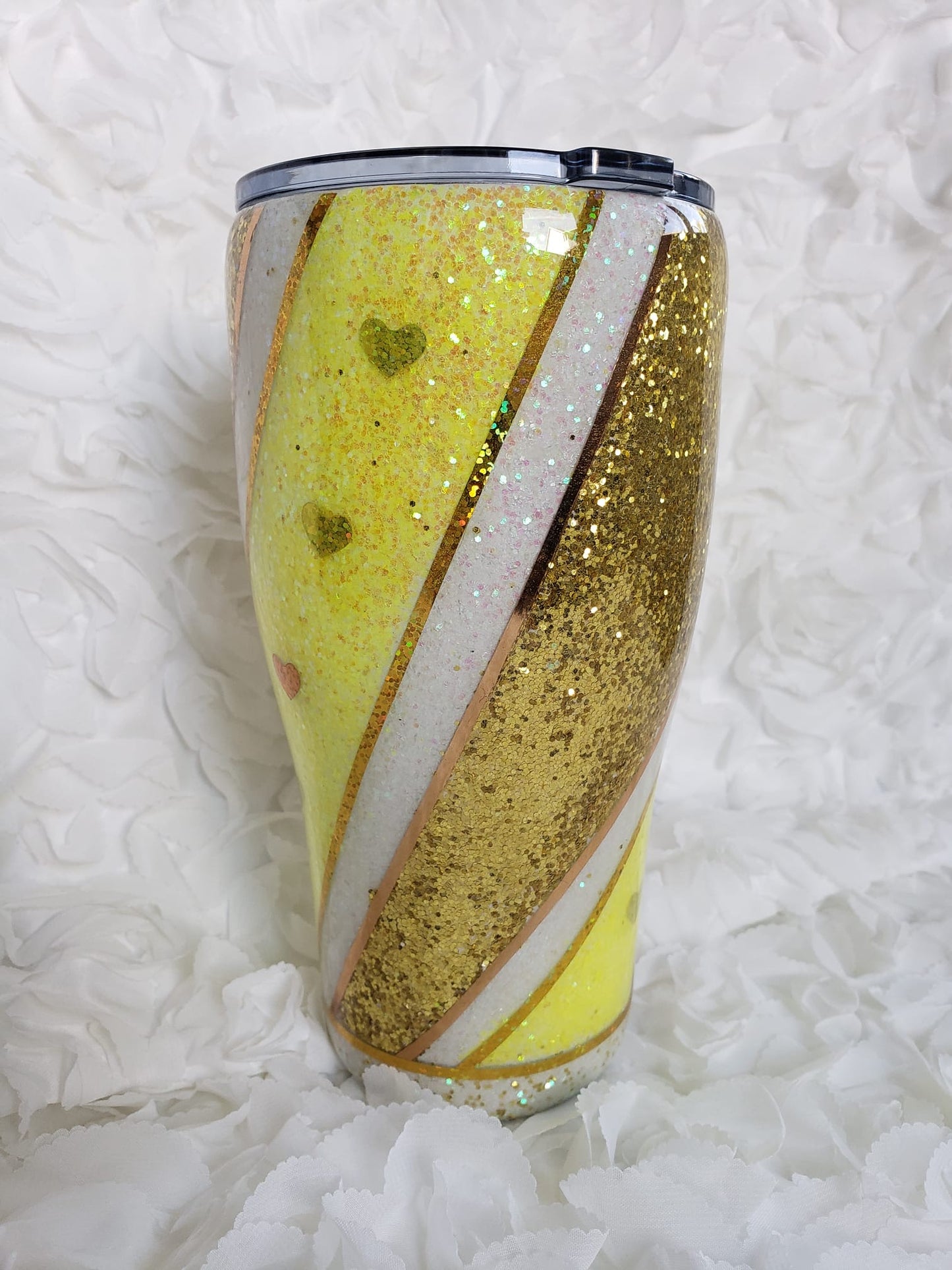 Yellow Glitter Heart Resin Tumbler