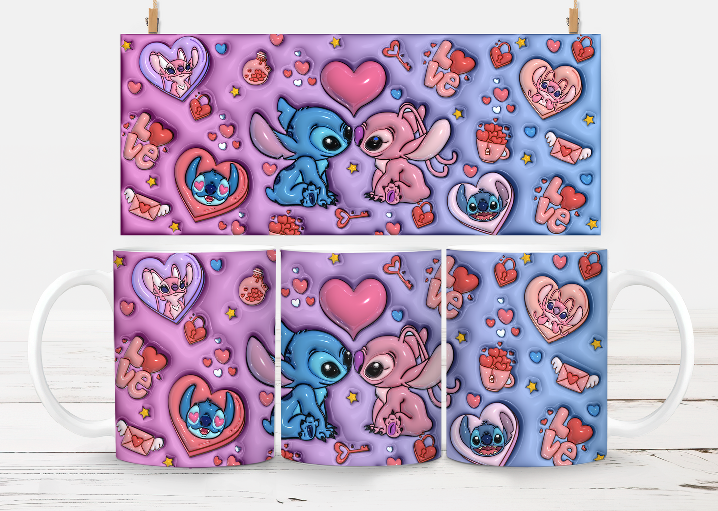 Stitch enamorado Sublimation Transfer Mug